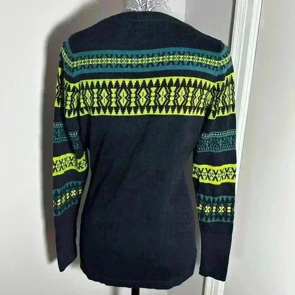Woolrich Cotton Blend Petite Women’s Navy and Lime Green Pullover Sweater. P/S - Picture 5 of 9